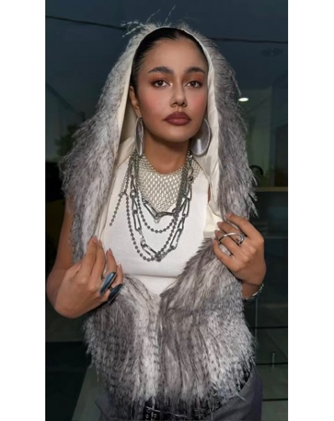 Γούνινο γιλέκο με κουκούλα