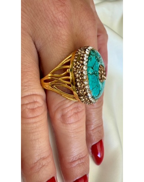 Ανοιγόμενο δαχτυλίδι στρόγγυλο με τυρκουάζ