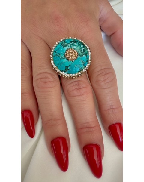 Ανοιγόμενο δαχτυλίδι στρόγγυλο με τυρκουάζ