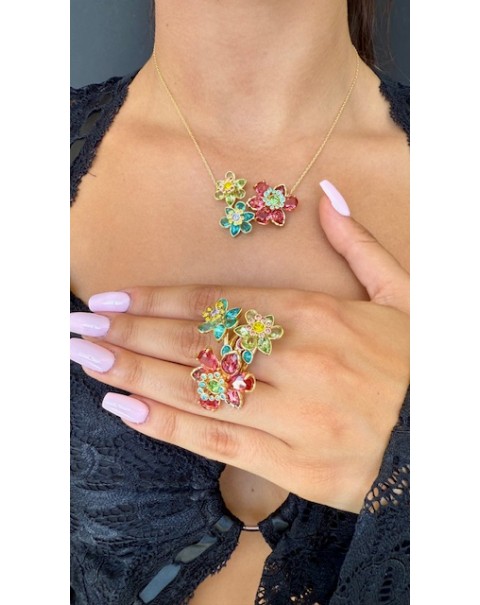 Κοσμήματα με πολύχρωμα κρυστάλλινα λουλούδια