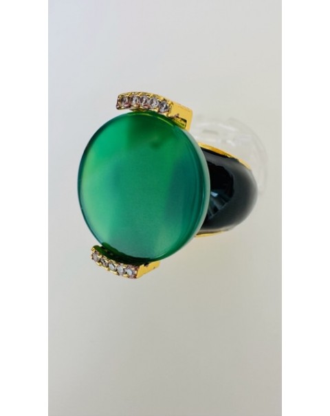 Μεγάλο δαχτυλίδι με Νεφρίτη, σμάλτο και ζιργκόν