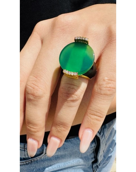 Μεγάλο δαχτυλίδι με Νεφρίτη, σμάλτο και ζιργκόν