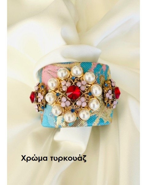 Σταθερό βραχιόλι με κρύσταλλα, στρας και  πέρλες 