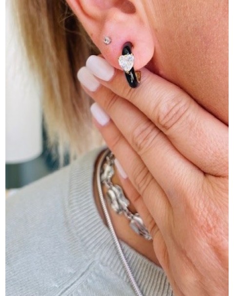 Σκουλαρίκια κρίκοι με σμάλτο και ζιργκόν καρδιά