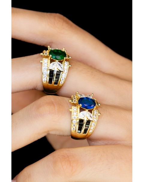 Ανοιγόμενο δαχτυλίδι με οβάλ χρωματιστό ζιργκόν