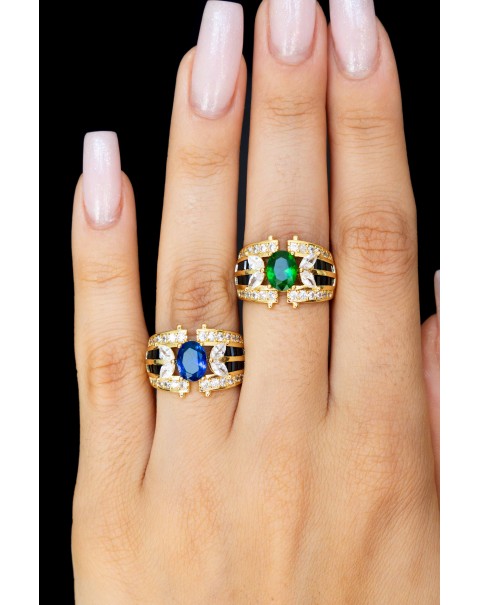 Ανοιγόμενο δαχτυλίδι με οβάλ χρωματιστό ζιργκόν