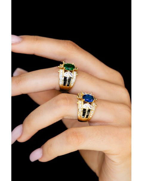 Ανοιγόμενο δαχτυλίδι με οβάλ χρωματιστό ζιργκόν