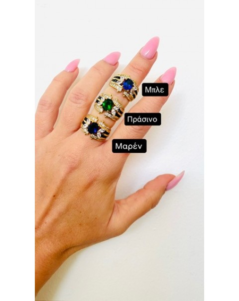 Ανοιγόμενο δαχτυλίδι με οβάλ χρωματιστό ζιργκόν