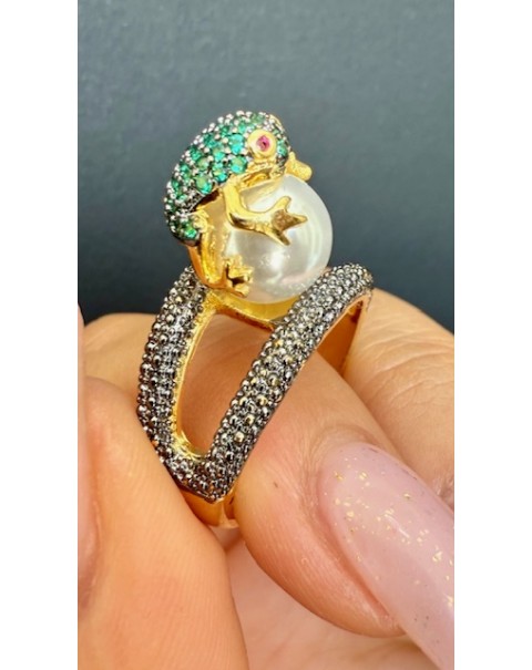 Δαχτυλίδι βάτραχος με πέρλα