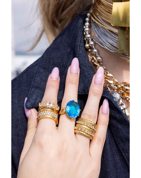 Μπλε μονόπετρο οβάλ δαχτυλ�...