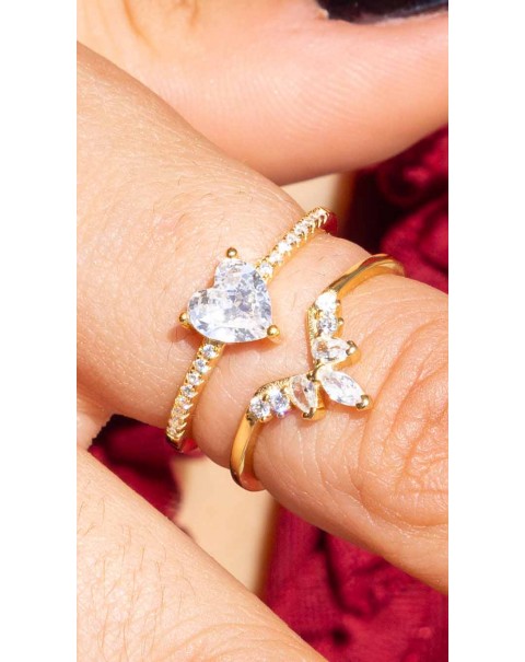 Μονόπετρο καρδιά και Μονόπετρο κορώνα, σετ δύο δαχτυλίδια