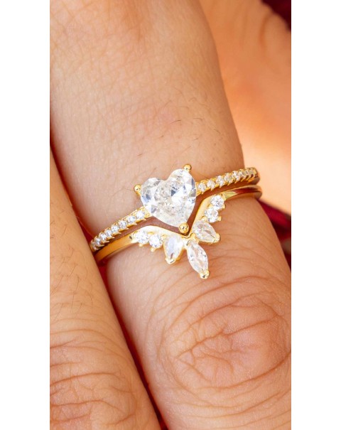 Μονόπετρο καρδιά και Μονόπετρο κορώνα, σετ δύο δαχτυλίδια