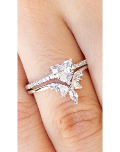 Μονόπετρο καρδιά και Μονόπετρο κορώνα, σετ δύο δαχτυλίδια