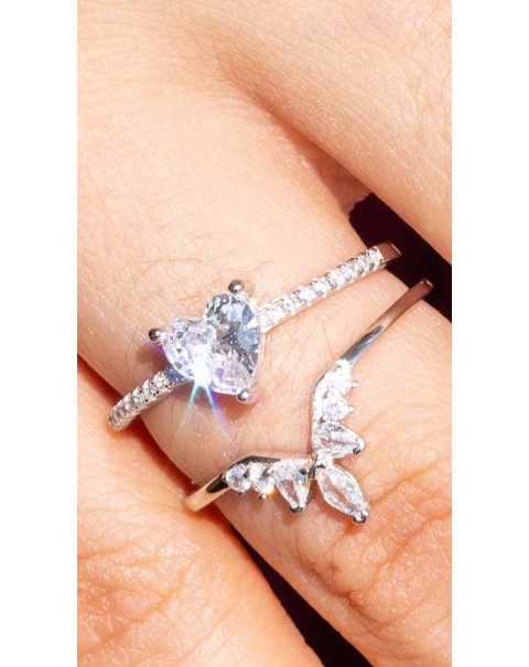 Μονόπετρο καρδιά και Μονόπετρο κορώνα, σετ δύο δαχτυλίδια