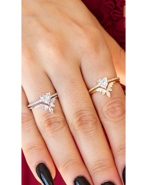 Μονόπετρο καρδιά και Μονόπετρο κορώνα, σετ δύο δαχτυλίδια