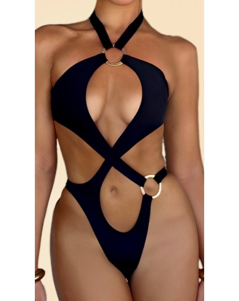 Ολόσωμο μαγιό με διακοσμητικούς μεταλλικούς κρίκους