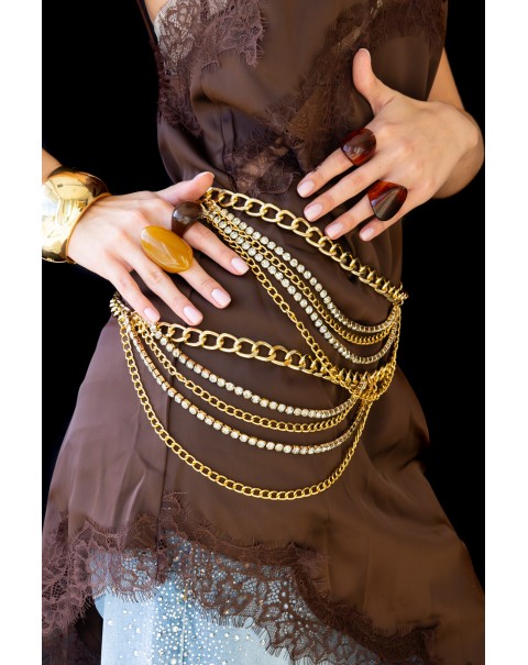 Μεταλλική ζώνη με αλυσίδες και στρας