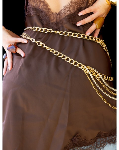 Μεταλλική ζώνη με αλυσίδες και στρας