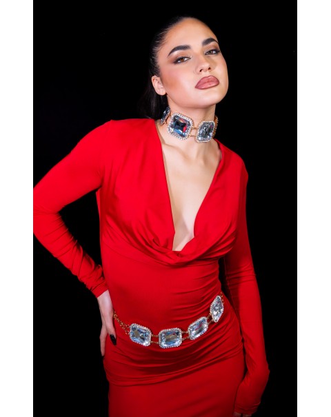 Μεταλλική ζώνη με τετράγωνα κρύσταλλα