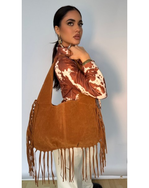 Τσάντα σουέτ καφέ