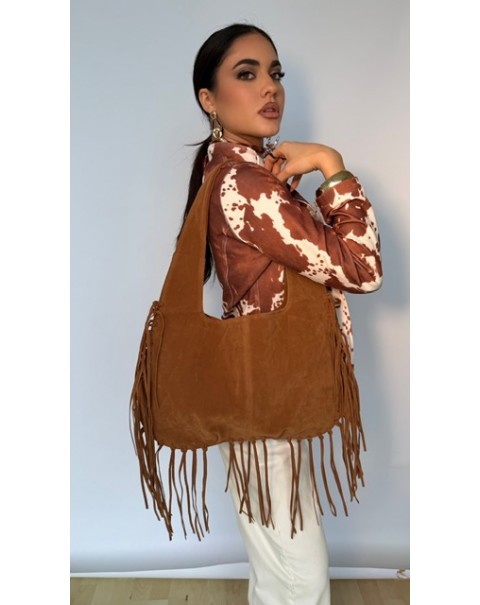 Τσάντα σουέτ καφέ