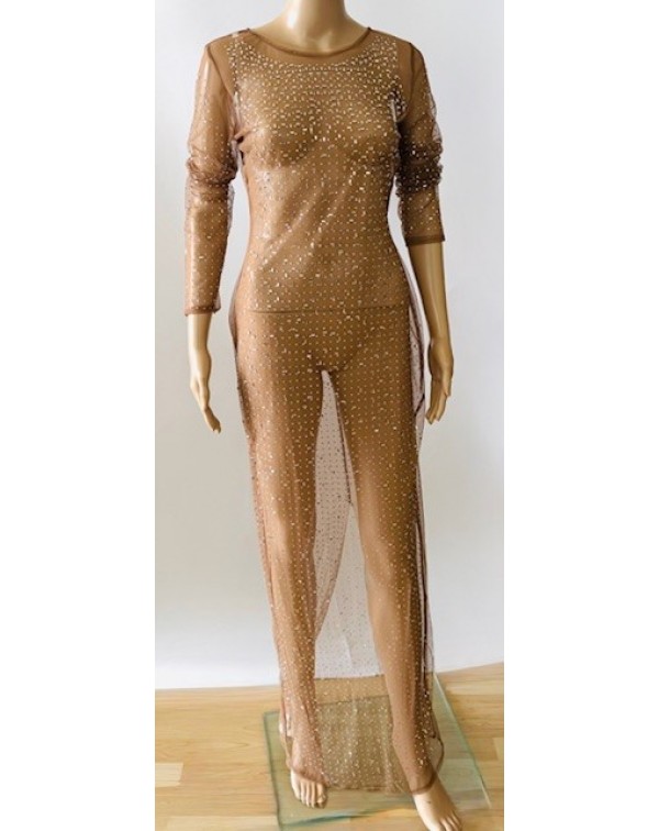 Long mesh dress with rhinestones 
