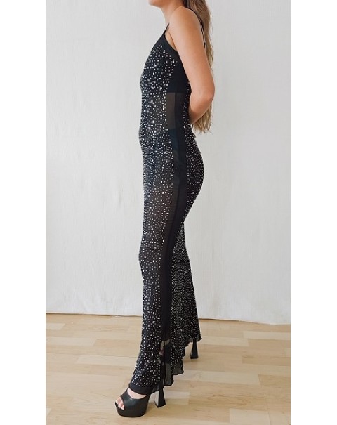 Μακρύ φόρεμα από φιλέ με στρας