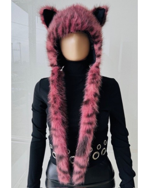 Καπέλο τίγρης γούνινο με αυτάκια και κρεμαστές ουρές