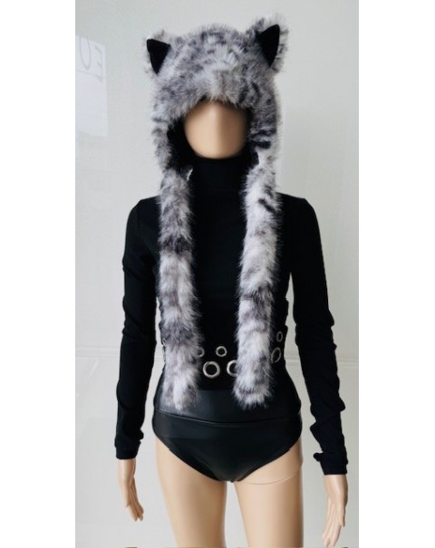 Καπέλο τίγρης γούνινο με αυτάκια και κρεμαστές ουρές