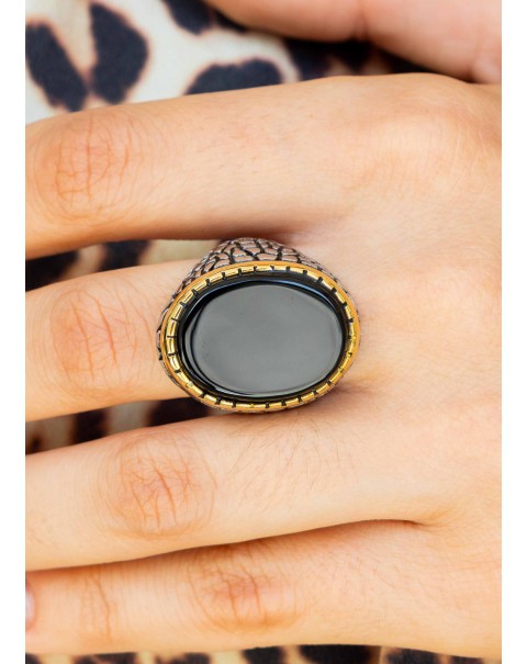 Δαχτυλίδι ανάγλυφο οβάλ μαύρο