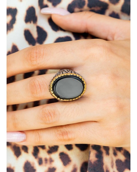 Δαχτυλίδι ανάγλυφο οβάλ μαύρο