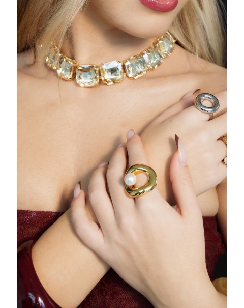 Ατσάλινο δαχτυλίδι διακοσμημένο με πέρλα