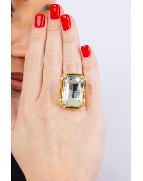 Δαχτυλίδι μονόπετρο με ορθογώνιο κρύσταλλο