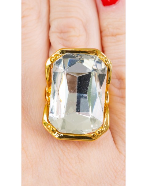 Δαχτυλίδι μονόπετρο με ορθογώνιο κρύσταλλο