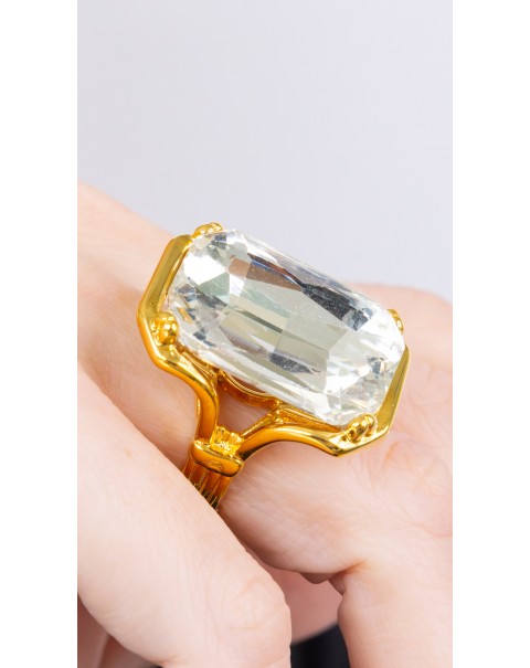 Δαχτυλίδι μονόπετρο με ορθογώνιο κρύσταλλο