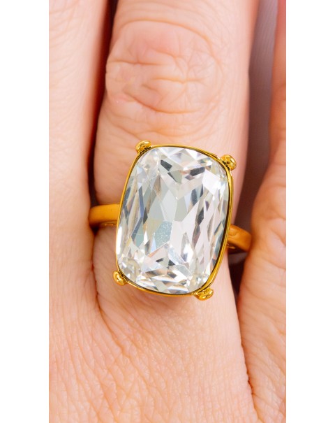 Δαχτυλίδι μονόπετρο με ορθογώνιο κρύσταλλο