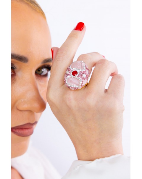 Οβάλ δαχτυλίδι με φυσικούς λίθους και ζιργκόν