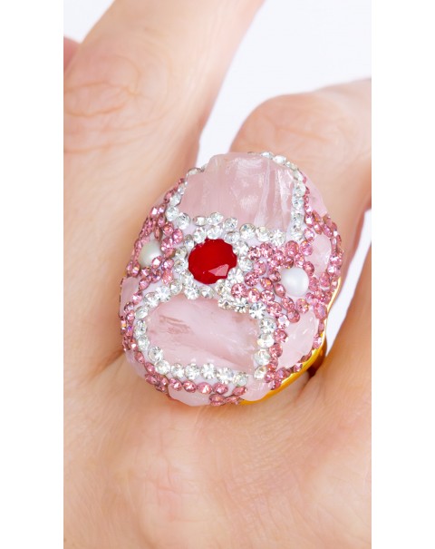 Οβάλ δαχτυλίδι με φυσικούς λίθους και ζιργκόν