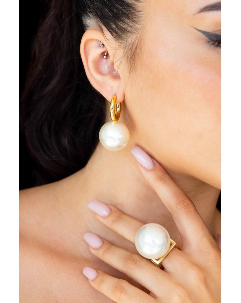 Δαχτυλίδι κύβος με μεγάλη πέρλα