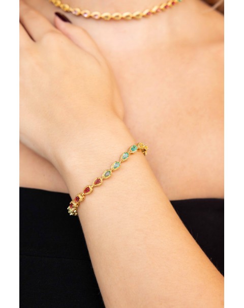 Βραχιόλι τύπου ριβιέρα, χρωματιστά ζιργκόν δάκρυα