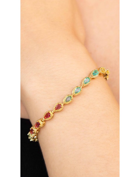 Βραχιόλι τύπου ριβιέρα, χρωματιστά ζιργκόν δάκρυα