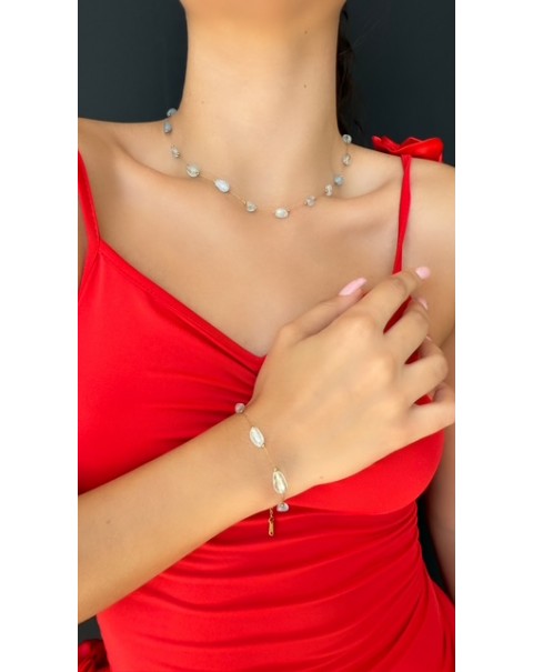 Βραχιόλι από ατσάλι και ημιπολύτιμους λίθους 