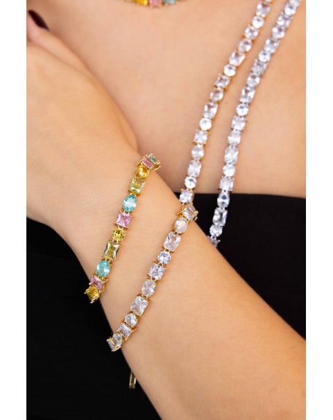 Βραχιόλι ριβιέρα με ζιργκόν σε διαφορετικά σχήματα