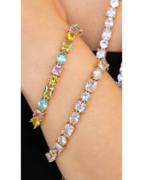 Βραχιόλι ριβιέρα με ζιργκόν σε διαφορετικά σχήματα