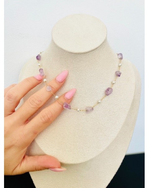 Κολιέ με πέρλες και φυσικούς λίθους