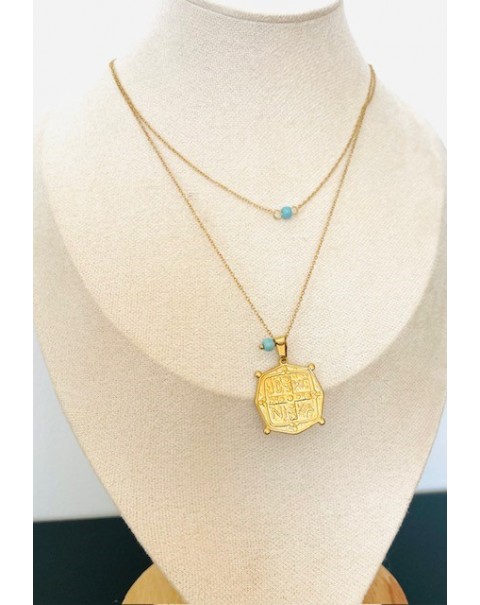 Κολιέ Κωνσταντινάτο με τυρκουάζ χάντρα 