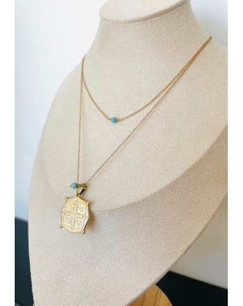 Κολιέ Κωνσταντινάτο με τυρκουάζ χάντρα 