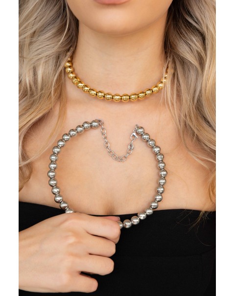 Κολιέ βέργα με μεταλλικές πέρλες