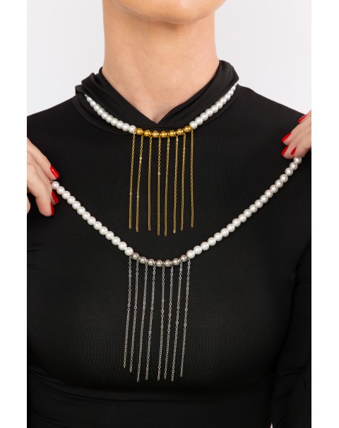 Κολιέ με πέρλες και κρεμαστές αλυσίδες
