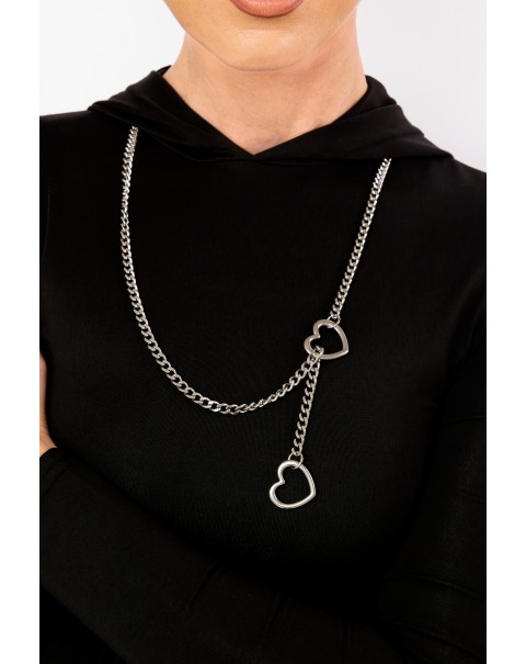 Μακρύ κολιέ αλυσίδα με καρδιές στο τελείωμα